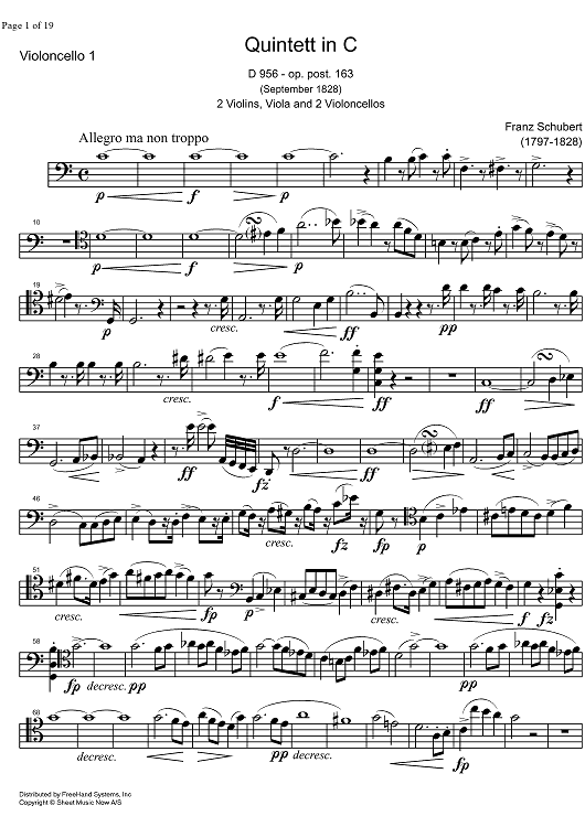String Quintet C Major D956 - Cello 1