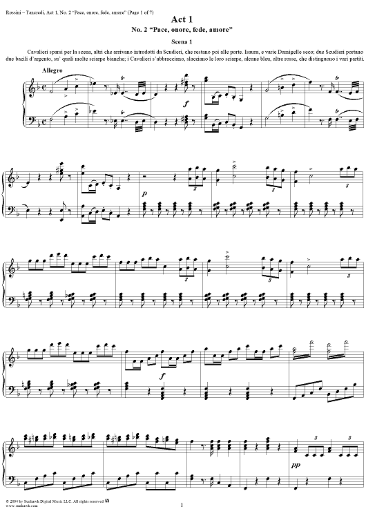 Pace, onore, fede, amore: No. 2 from "Tancredi", Act 1, Scene 1 - Score
