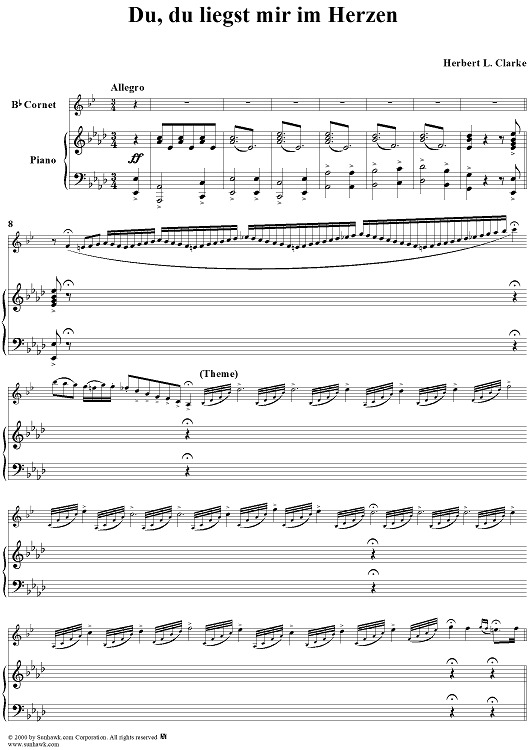 Du, du liegst mir in Herzen - Piano