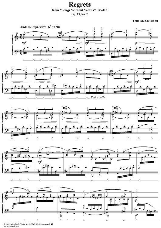 Songs Without Words, bk. 1, op. 19, no. 2 ("Regrets")