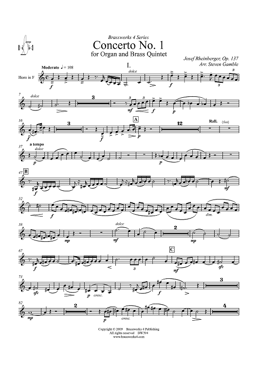 Concerto No. 1 for Organ and Brass Quintet - Horn in F