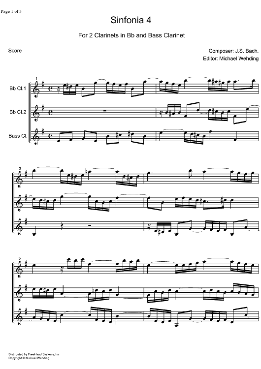 Three Part Sinfonia No. 4 BWV 790 d minor - Score