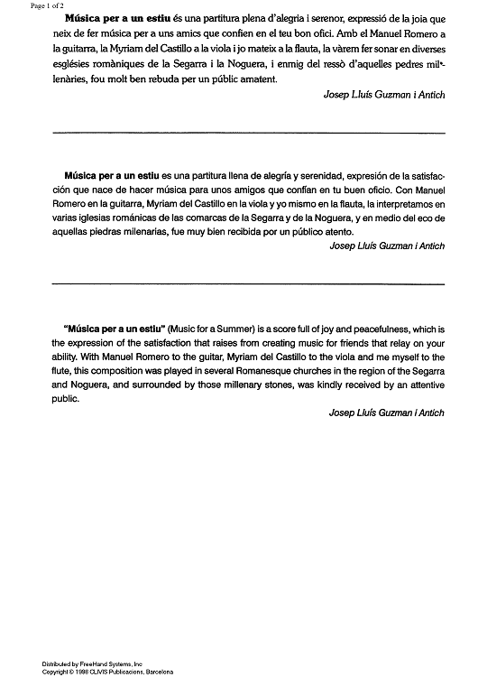 Música per a un estiu (Music for a Sommer) - Preface