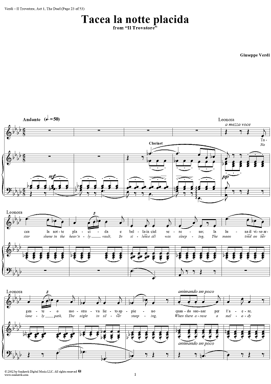 Il Trovatore, Act 1, No. 2c: Tacea la notte placida - From "Il Trovatore"