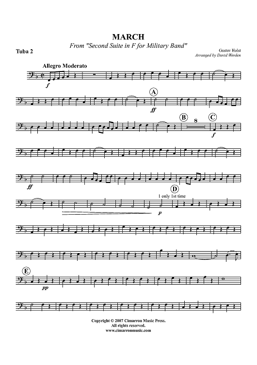 March from "Second Suite in F for Military Band" - Tuba 2