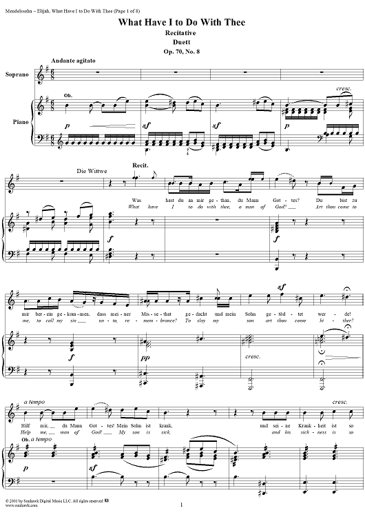 What Have I to Do With Thee - No. 8 from "Elijah", part 1