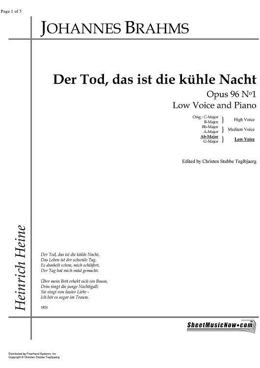 Der Tod, das ist die kühle Nacht Op.96 No. 1