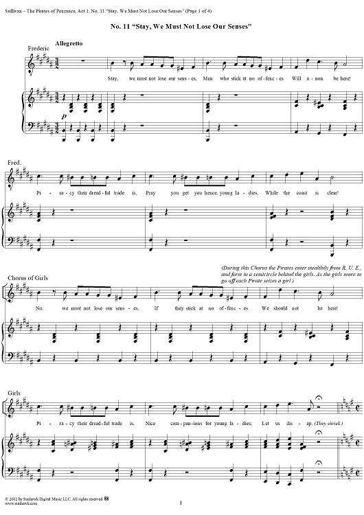 The Pirates of Penzance - Act I, No. 11: Stay, we must not lose our senses - Vocal Score