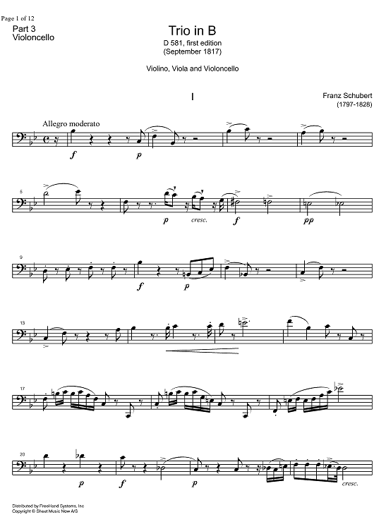 String Trio Bb Major D581A - Cello