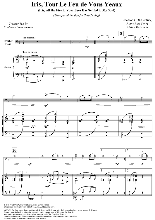 Iris, Tout Le Feu de Vous Yeaux - Piano Score