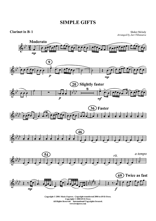 Simple Gifts - Clarinet 1 in B-flat