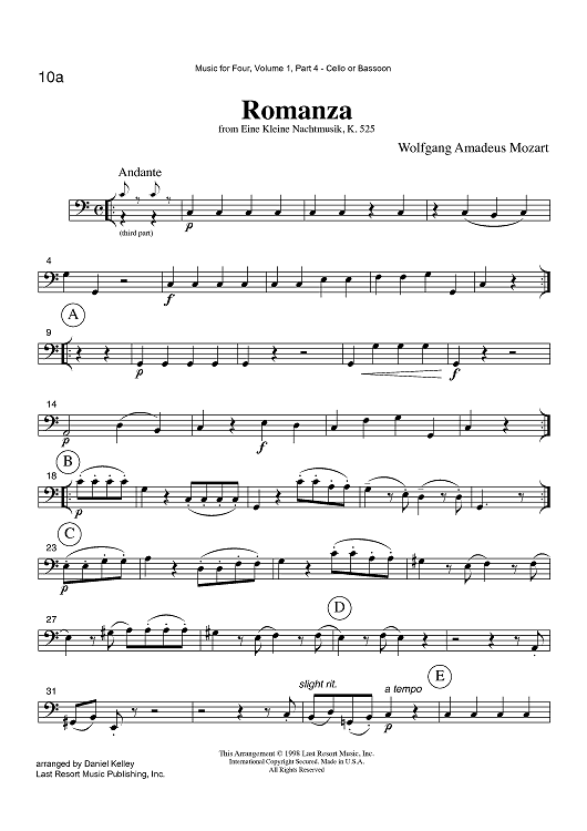 Romanza - from Eine Kleine Nachtmusik, K. 525 - Part 4 Cello or Bassoon
