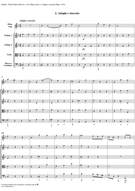 Water Music Suite no. 1 in F major, no. 2: Adagio e staccato - Full Score
