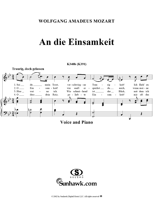 An die Einsamkeit: "Sei du mein Trost", K340b (K391)