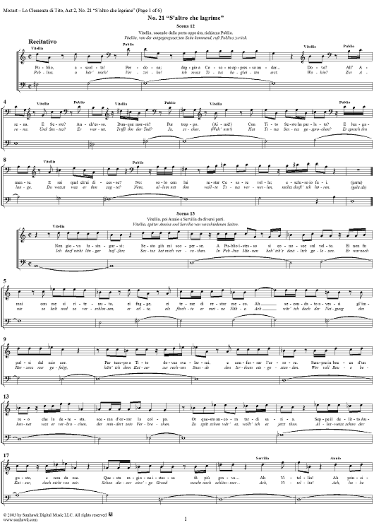 "S'altro che lagrime", No. 21 from "La Clemenza di Tito", Act 2 (K621) - Full Score