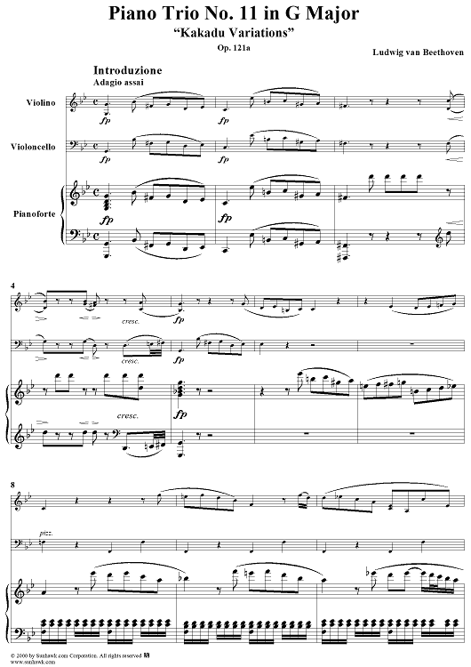 Piano Trio No. 11 in G Major, "Kakadu Variations" - Piano Score