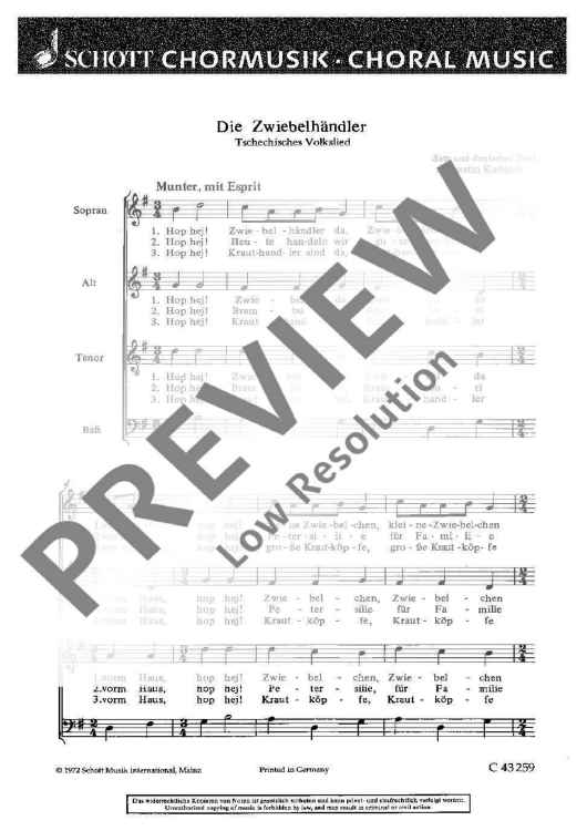 Die Zwiebelhändler - Choral Score