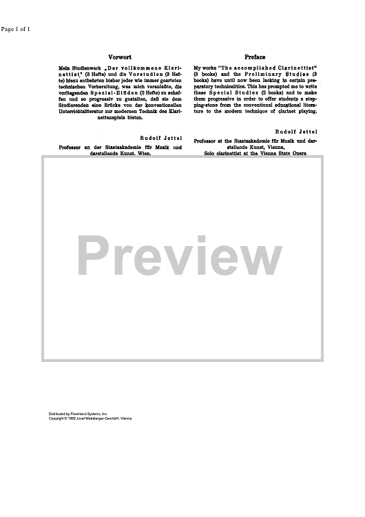 Special studies for Clarinet Vol. 2 - Preface