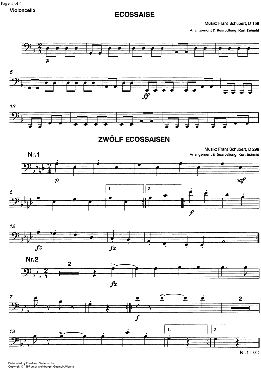 Ecossaise D158 & 12 Ecossaisen D229 - Cello