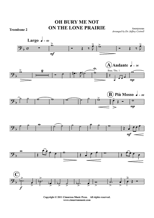 Oh Bury Me Not On The Lone Prairie - Trombone 2