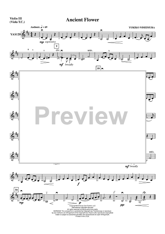 楽譜とヴァイオリン ヴィンテージ ステンドグラス レア クラシック ミュージック Ancient Flower - Violin 3 (Viola T.C.)