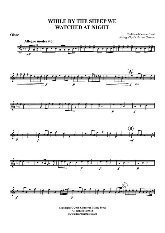 While By the Sheep We Watched at Night - Oboe