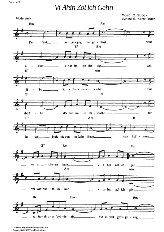 Vi Ahin Zol Ich Gehn / Zog Nit Kénmol - Score