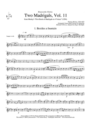 Two Madrigals, Vol. 11 - from Morley's "First Book of Madrigals to 4 Voices" (1594) - Trumpet 1 in Bb