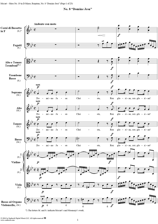Domine Jesu, No. 8 from Mass No. 19 (Requiem) in D Minor, K626 - Full Score