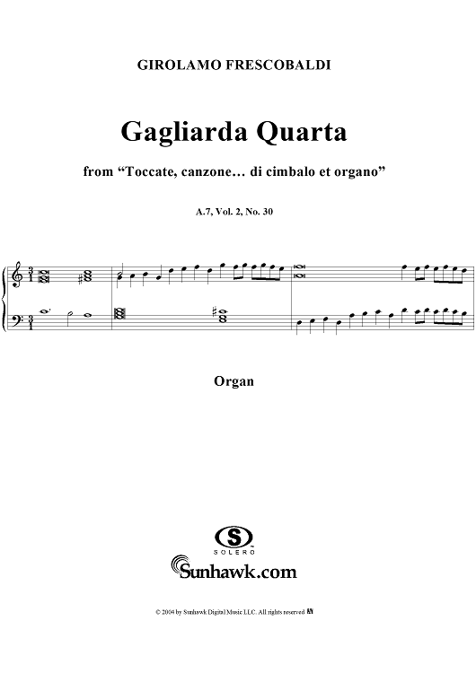 Gagliarda Quarta, Nos. 30 from "Toccate, canzone ... di cimbalo et organo", Vol. II