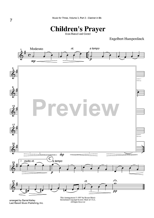 Children's Prayer - from Hansel and Gretel - Part 2 Clarinet in Bb