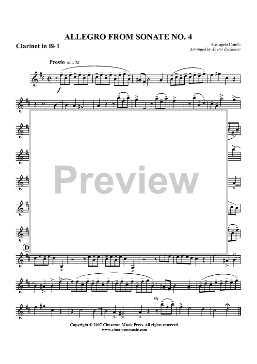 Allegro from Sonate No. 4 - Clarinet 1 in B-flat