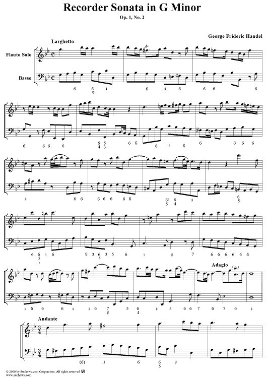 Recorder Sonata in G minor, Op. 1, No. 2