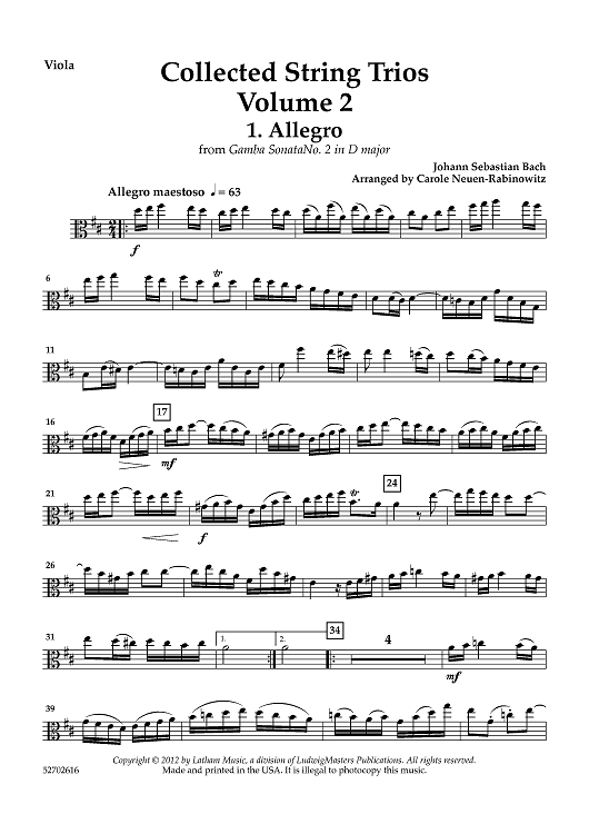 Collected String Trios: Volume 2 - Viola (for Violin 2)