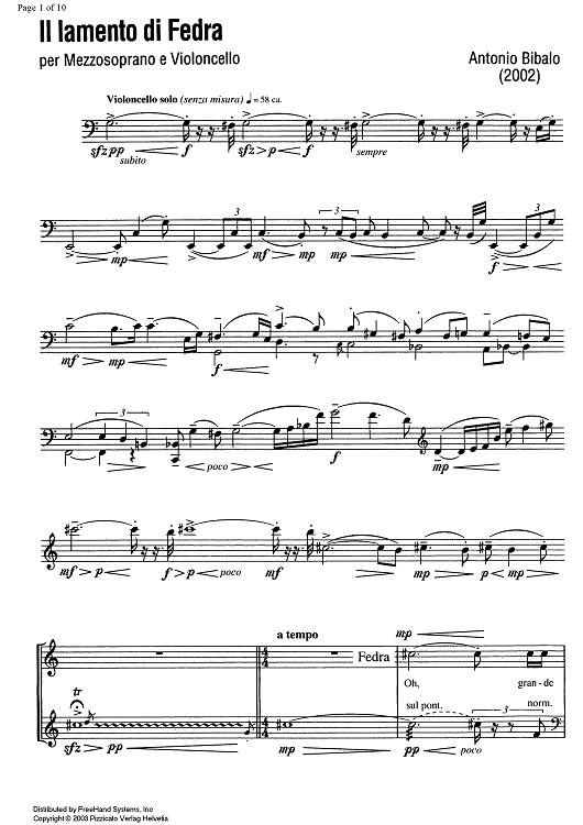 Il lamento di Fedra - Score