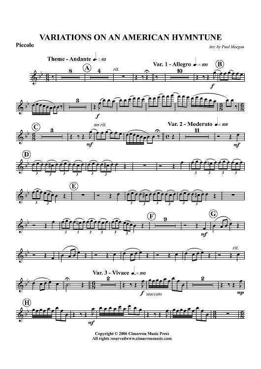 Variations on An American Hymntune - Piccolo