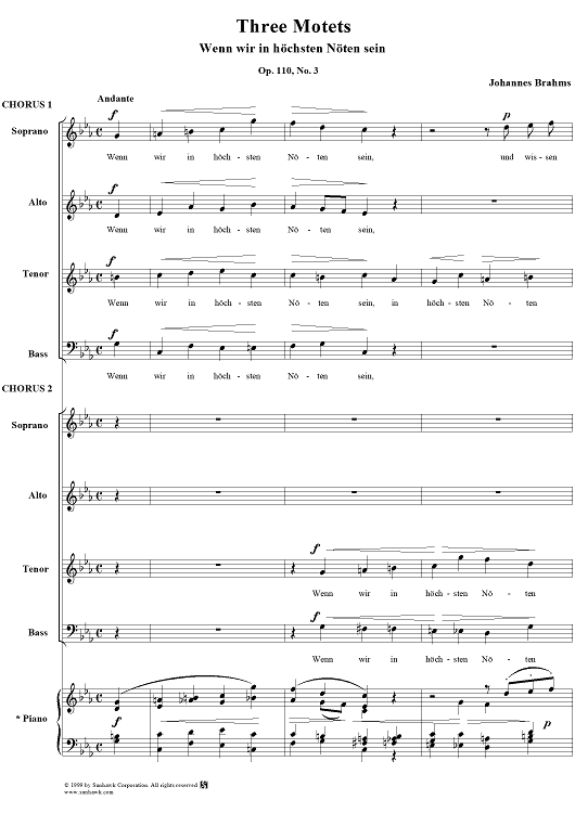 Wenn wir in hochsten Noten sein - From "Three Motets" Op. 110, No. 3