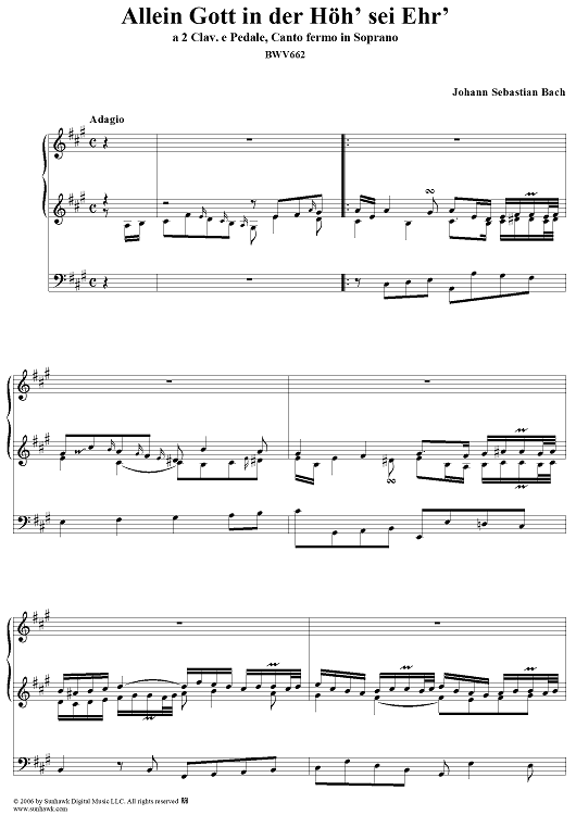 Allein Gott in der Höh' sei Ehr', No. 12 from "18 Leipzig Chorale Preludes", BWV662