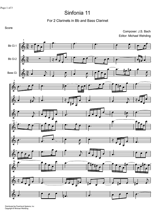 Three Part Sinfonia No.11 BWV 797 g minor - Score