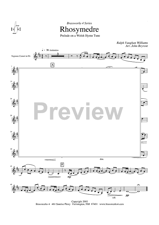 Rhosymedre - Prelude on a Welsh Hymn Tune - Soprano Cornet in Eb