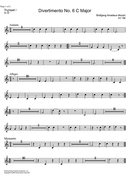 Divertimento No. 6 C Major KV188 - Trumpet in D 4