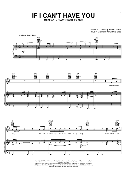 If I Can't Have You Yvonne Elliman Sheet Music
