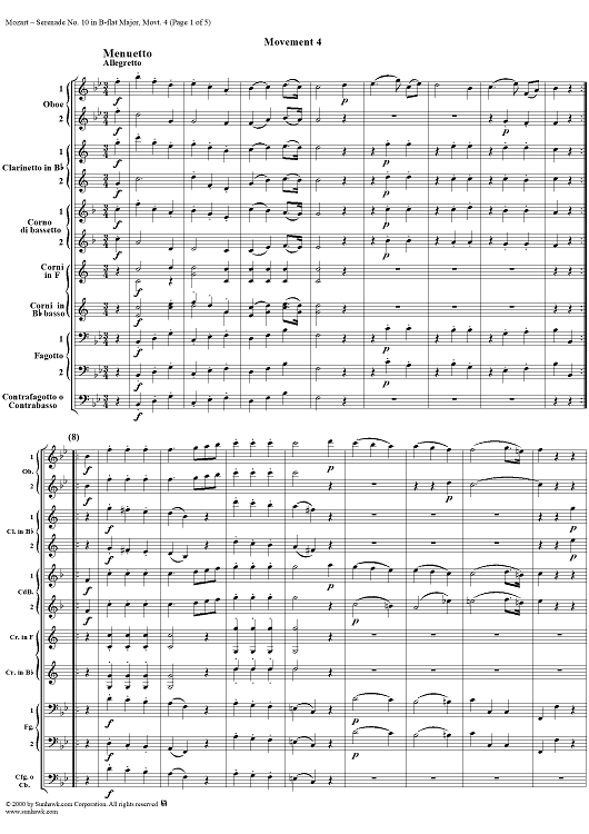 Serenade no. 10 in B-Flat Major, Movement 4, K361(K370a)  ("Gran Partita") - Full Score