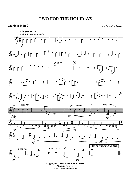 Two For The Holidays - Clarinet 2 in B-flat