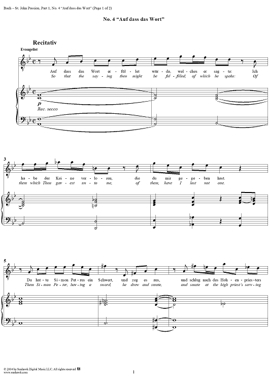 St. John Passion: Part I, No. 4, "Auf dass das Wort"