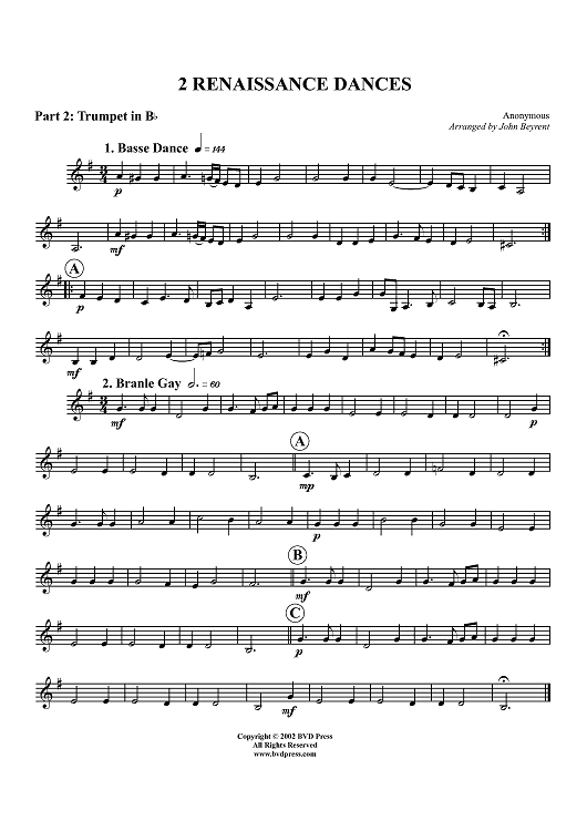 2 Renaissance Dances - Trumpet 2 in B-flat or Horn in F