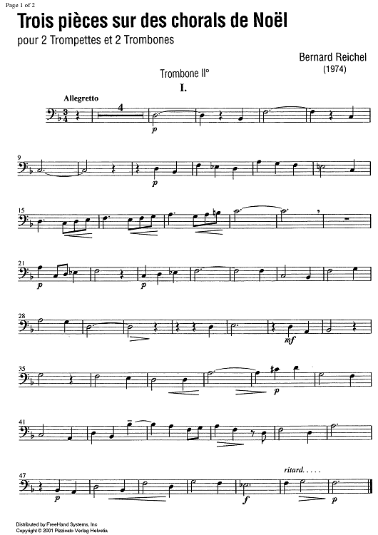 3 pièces sur des chorals de Noël - Trombone 2