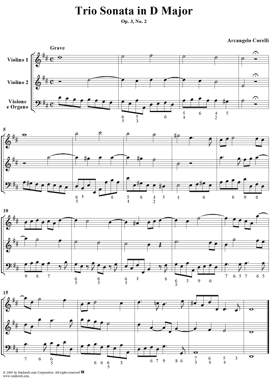 Trio Sonata in D Major, Op. 3, No. 2 - Score