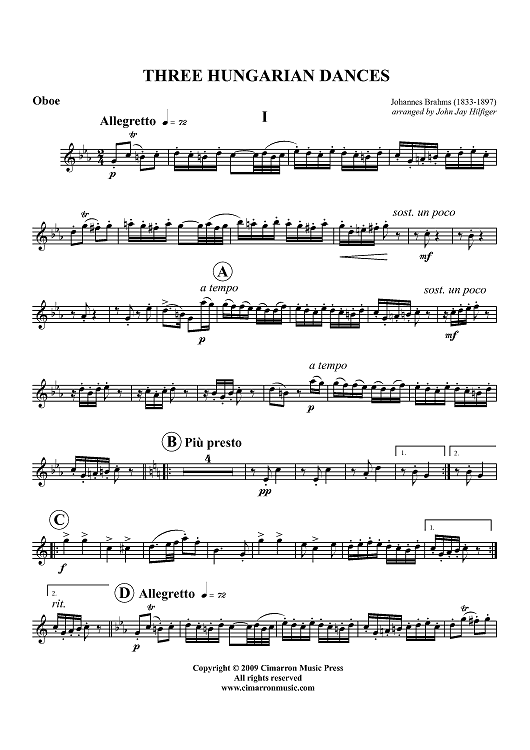 Three Hungarian Dances - Oboe