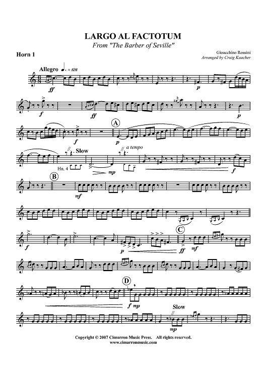 Largo al Factotum - From "The Barber of Seville" - Horn 1 in F